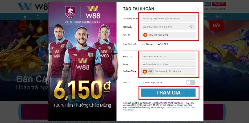 Cách đăng ký tài khoản W88
